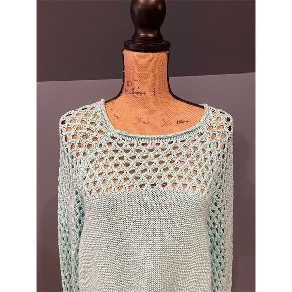 Island Republic Women's Green Crochet Knit Pullover Sweater Size L - Picture 2 of 11